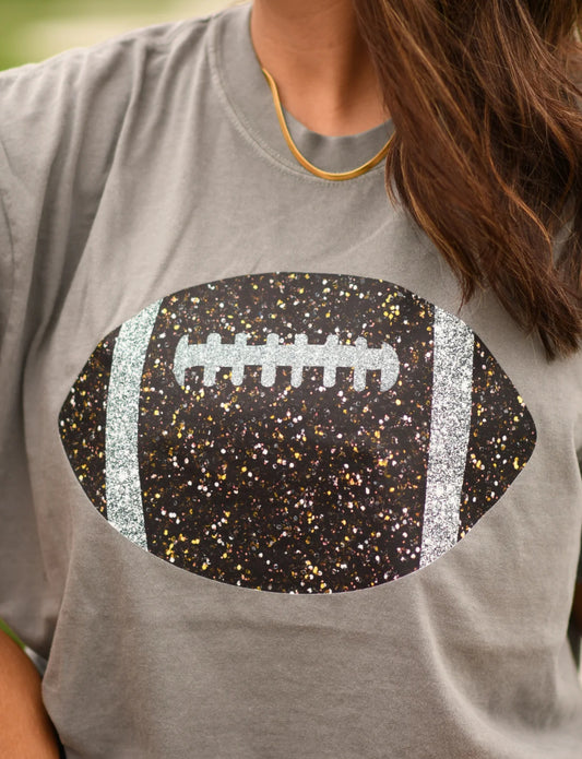 Grey Faux Glitter Football Tee