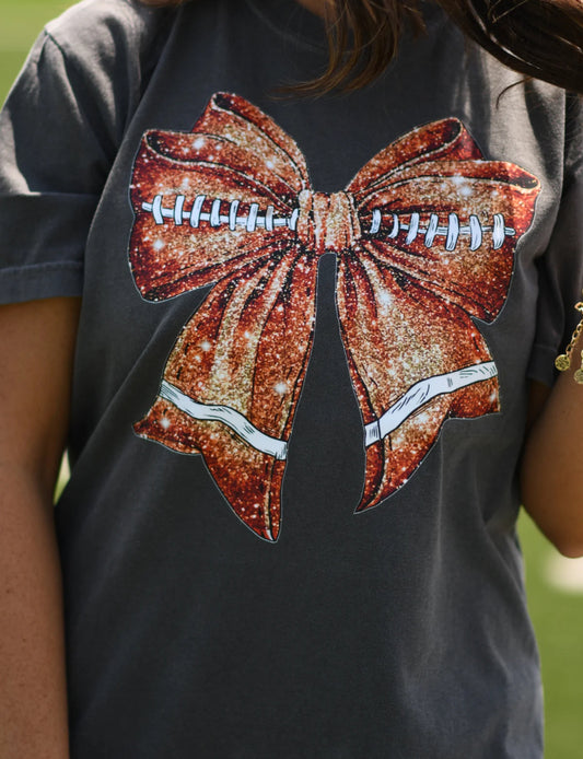 Faux Glitter Bow Football Tee